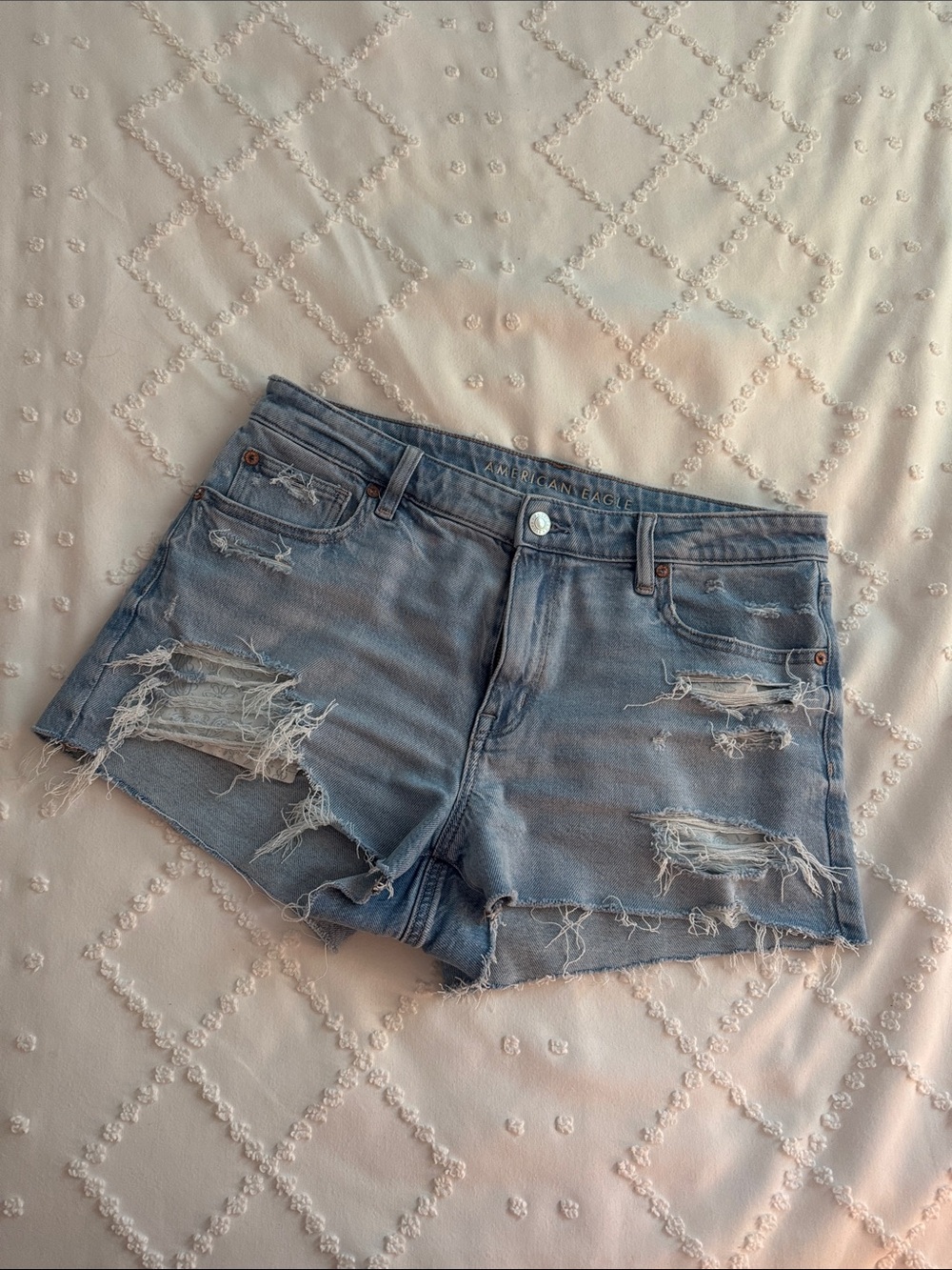 American Eagle Outfitters Light Blue Distressed Denim Shorts